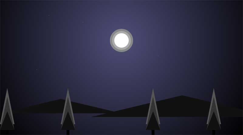css3黑夜月亮山水背景场景