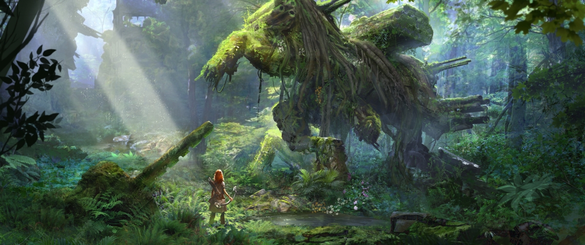 《地平线:黎明时分》绿色森林美景，4K高清壁纸3440x1440，一键下载！