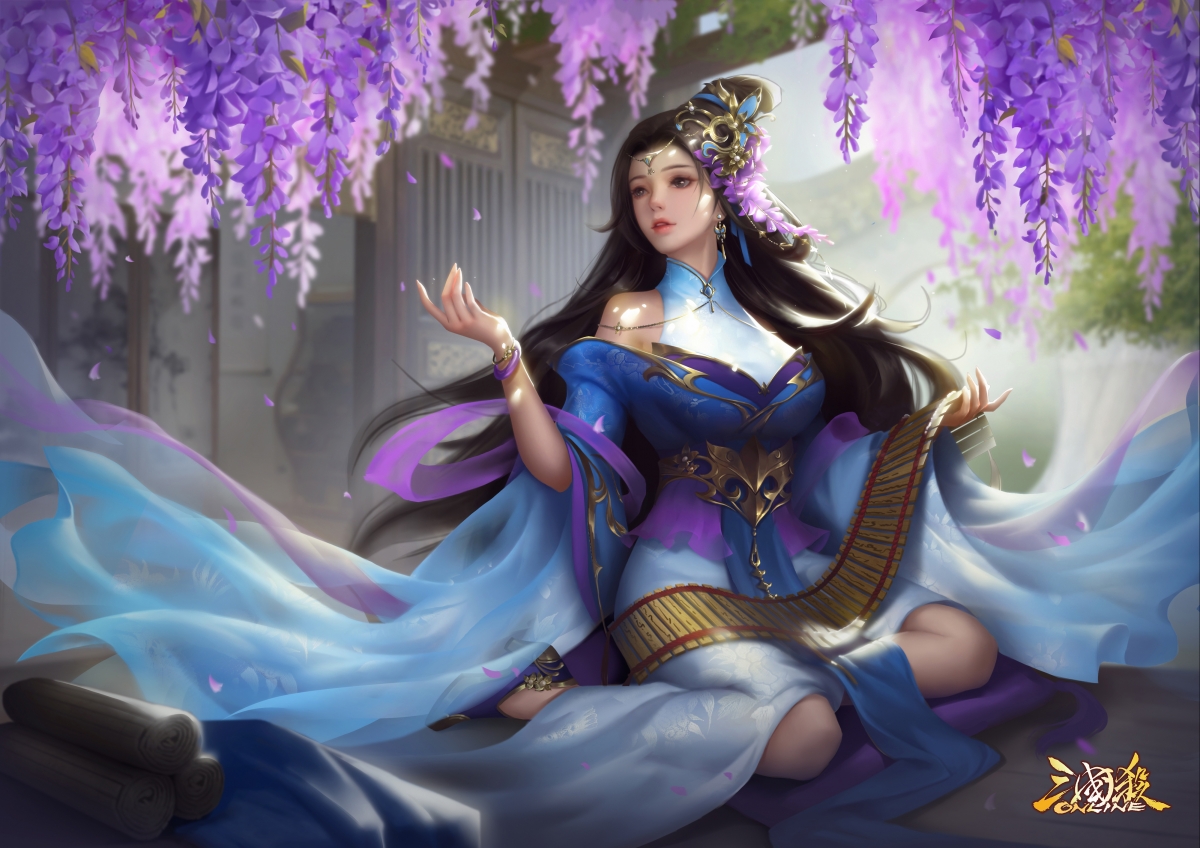 蔡文姬花藤诗赋原画，4K高清三国杀壁纸，4000x2828分辨率，免费下载