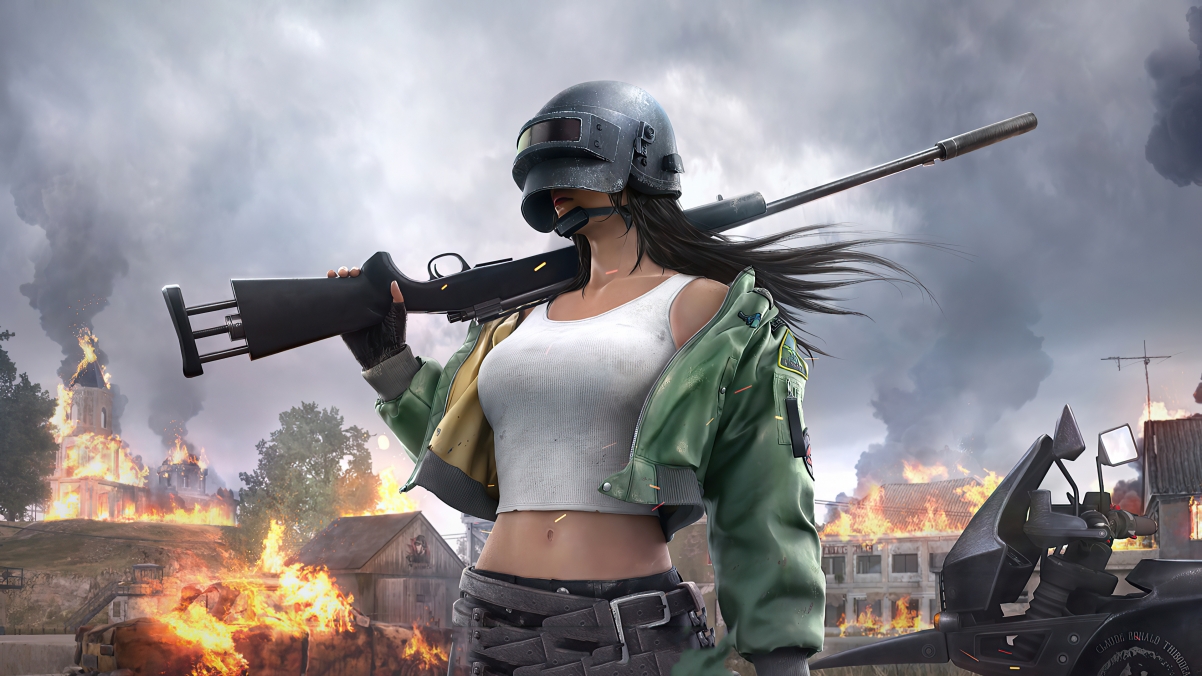 绝地求生女孩头盔高清壁纸，4K吃鸡Pubg游戏图片，3840x2160超清下载