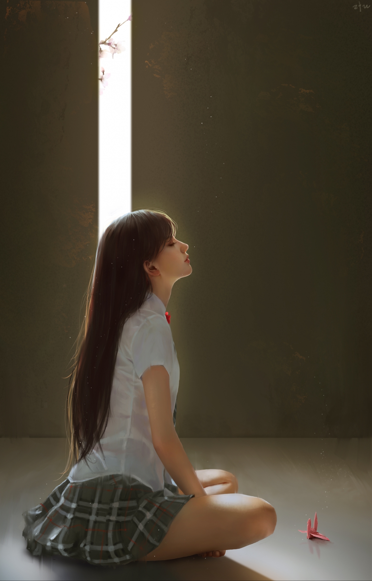 静谧坐姿女生，超清4K手机壁纸，精美图片，2304x3593高清下载