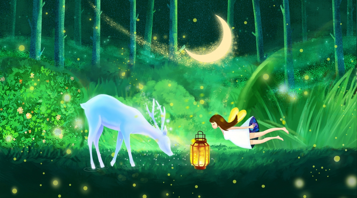 唯美林间物语插画壁纸，高清4K背景图，3674x2041分辨率，免费下载