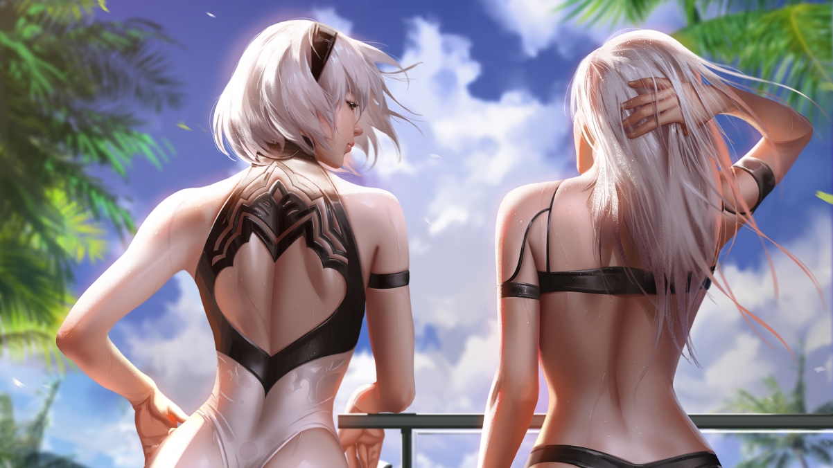 尼尔机械纪元，2B与A2绝美比基尼造型，4K超清游戏壁纸下载（3840x2160）
