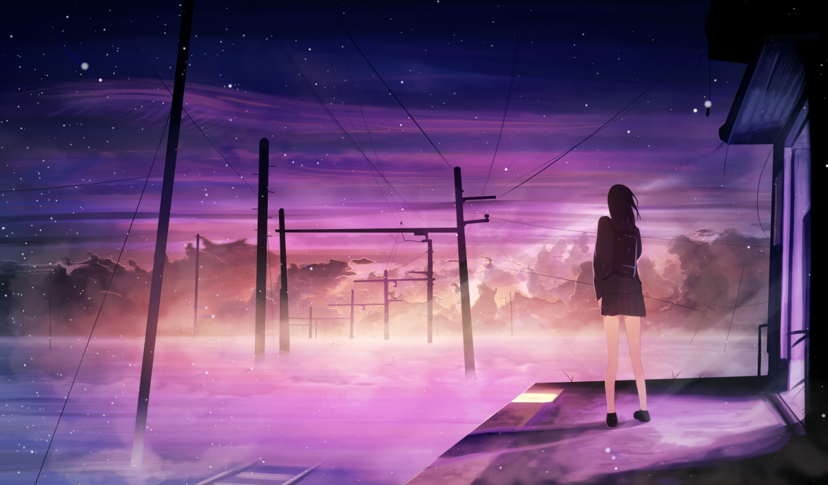车站女神星空璀璨，唯美动漫4K壁纸，高清3840x2251大图下载