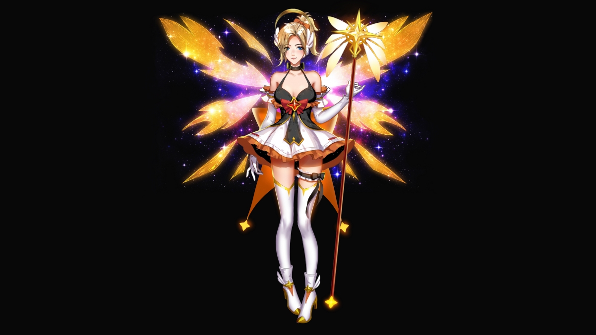 天使翅膀魔法棒女孩，大长腿动漫美女，超清4K壁纸下载