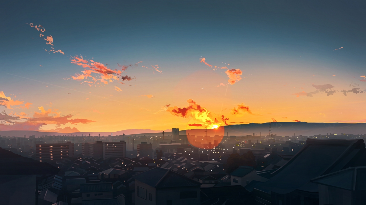 绝美天空夕阳插画，4K超清动漫风景壁纸，3840x2160高清下载