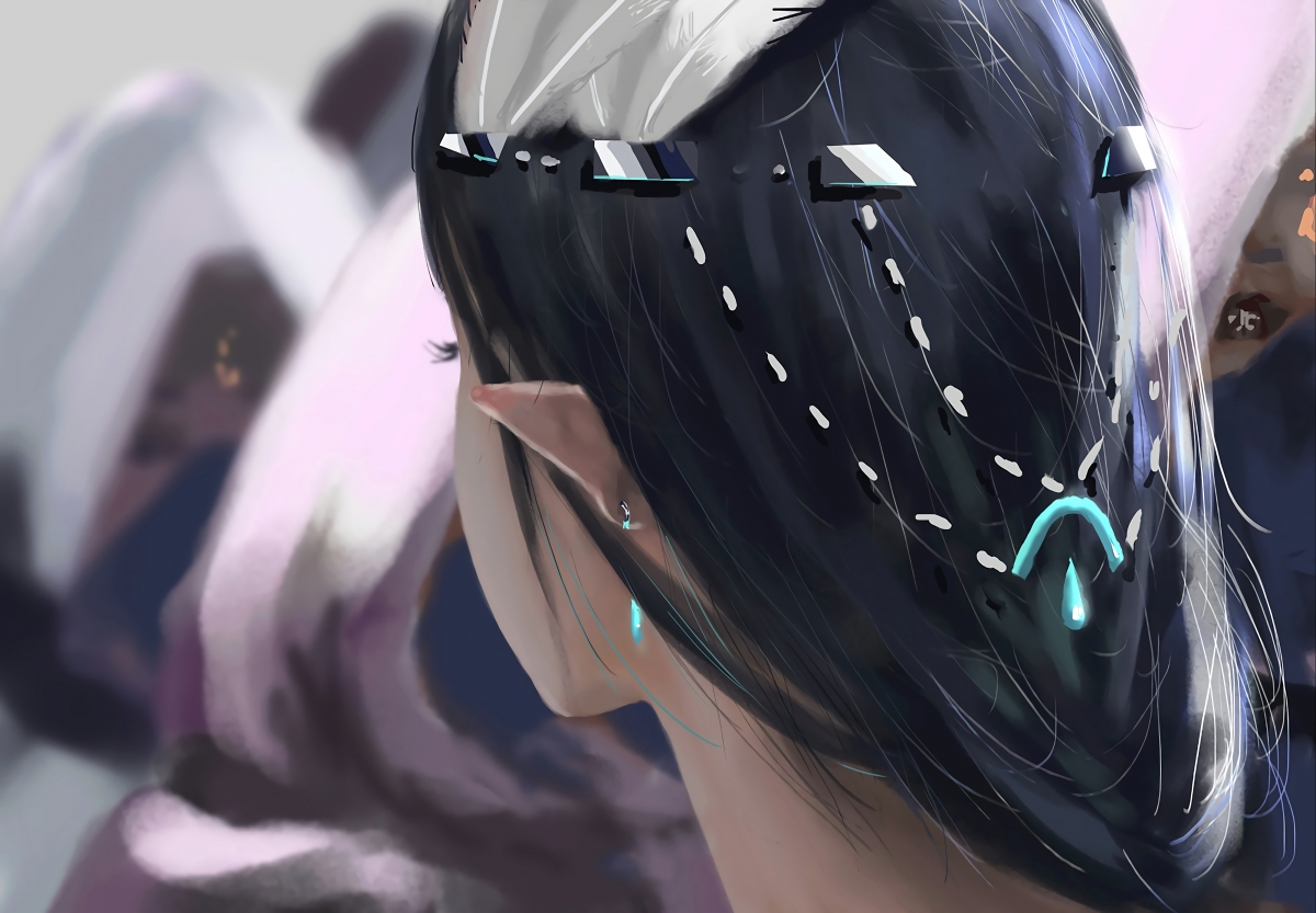女孩背影秀发绕耳，唯美插画4K壁纸，高清动漫图片下载