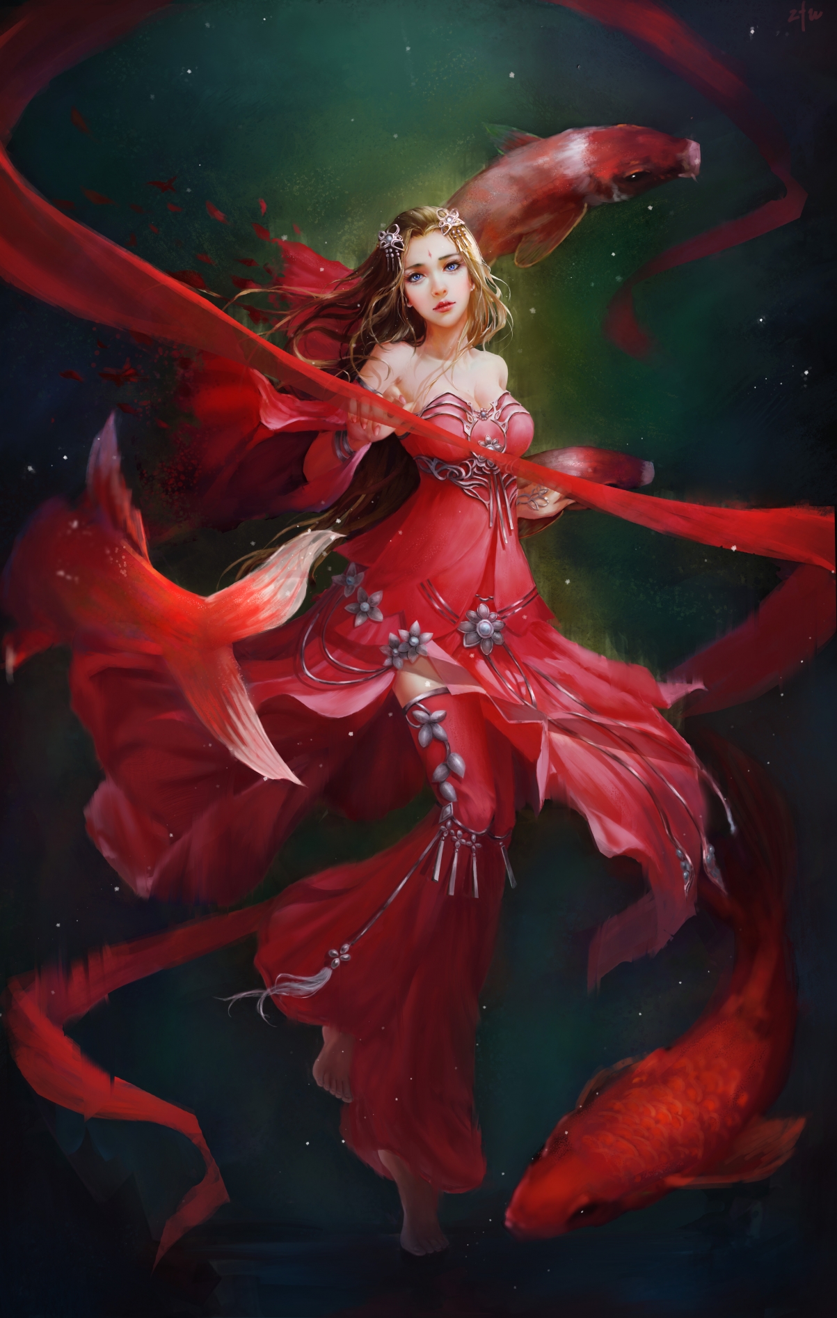 中国风锦鲤秀，绝美4K动漫壁纸，高清大图下载，尺寸4235x6667