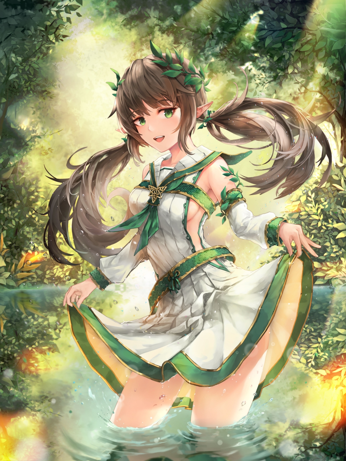 森林精灵女孩双辫唯美，4K动漫手机竖屏壁纸高清下载