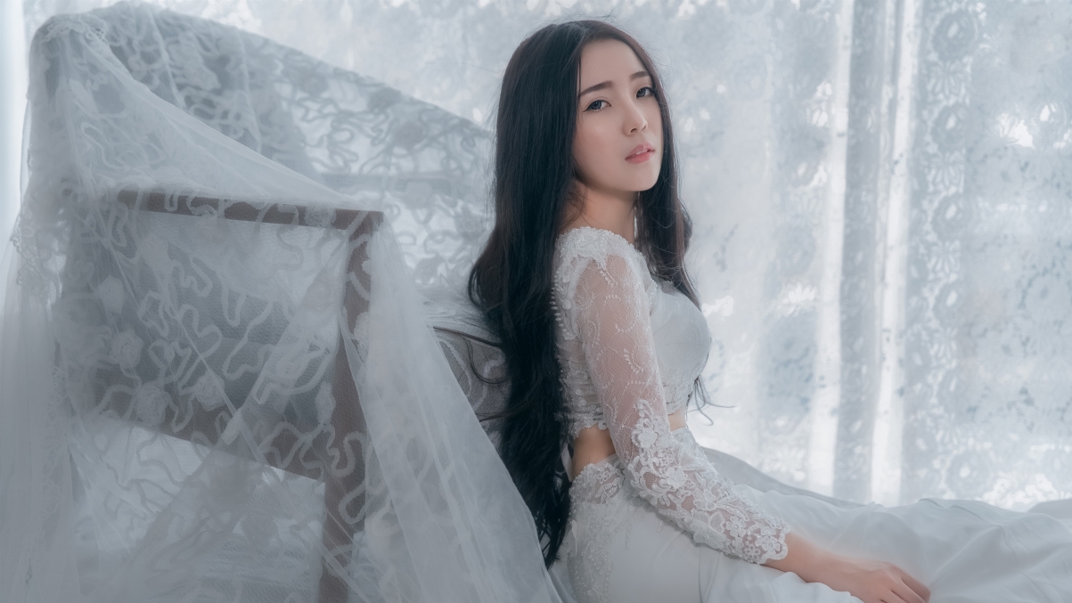 高清白色婚纱新娘壁纸，美女5K画质，5120x2880分辨率，一键下载
