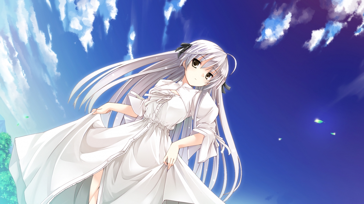天空与蓝天下的白衣少女，绝美4K动漫壁纸，高清3840x2160免费下载