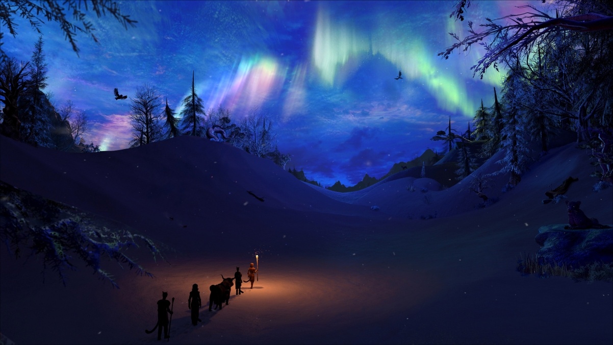 冬日雪景，火舞云龙，云杉映空，超清4K游戏壁纸3840x2160免费下载