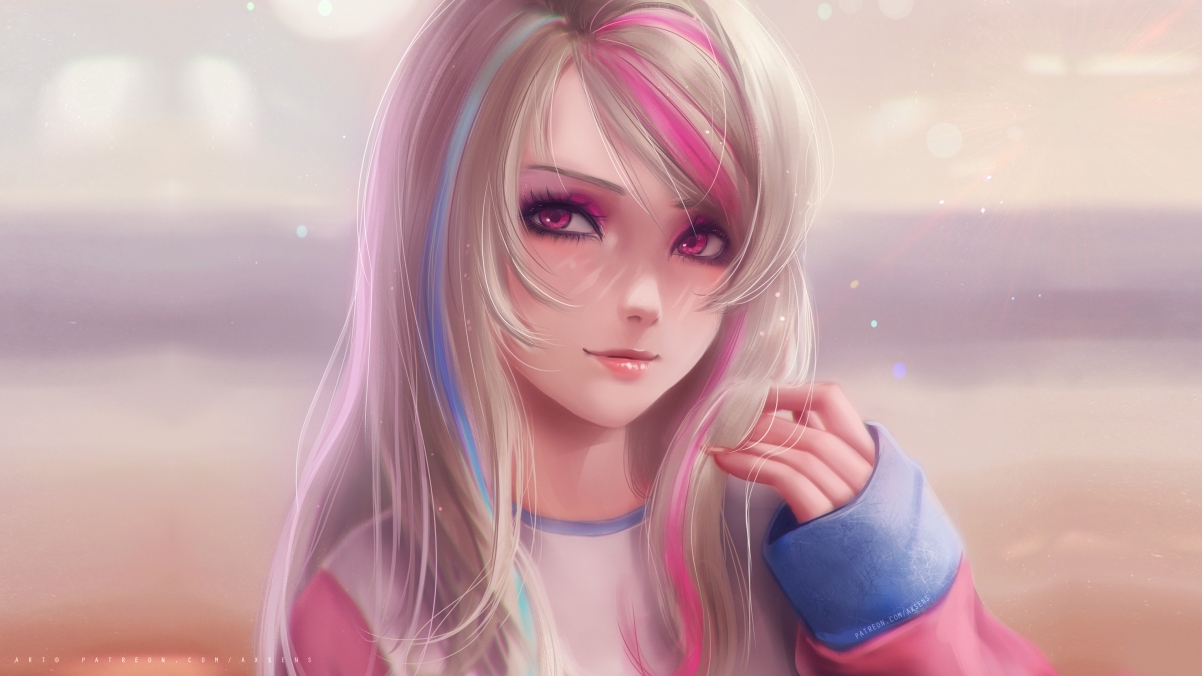 粉蓝长发少女4K动漫壁纸，高清3840x2160大图，一键下载！