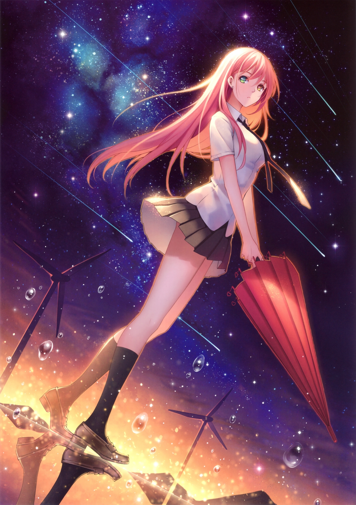星空流星，长腿女神撑伞，唯美4K手机壁纸，高清2246x3186下载