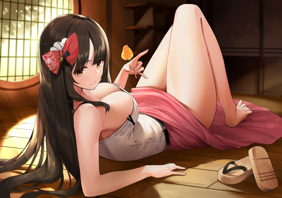 性感美女长发飘逸，蝴蝶结点缀，修长美腿吸睛，4K高清动漫壁纸下载