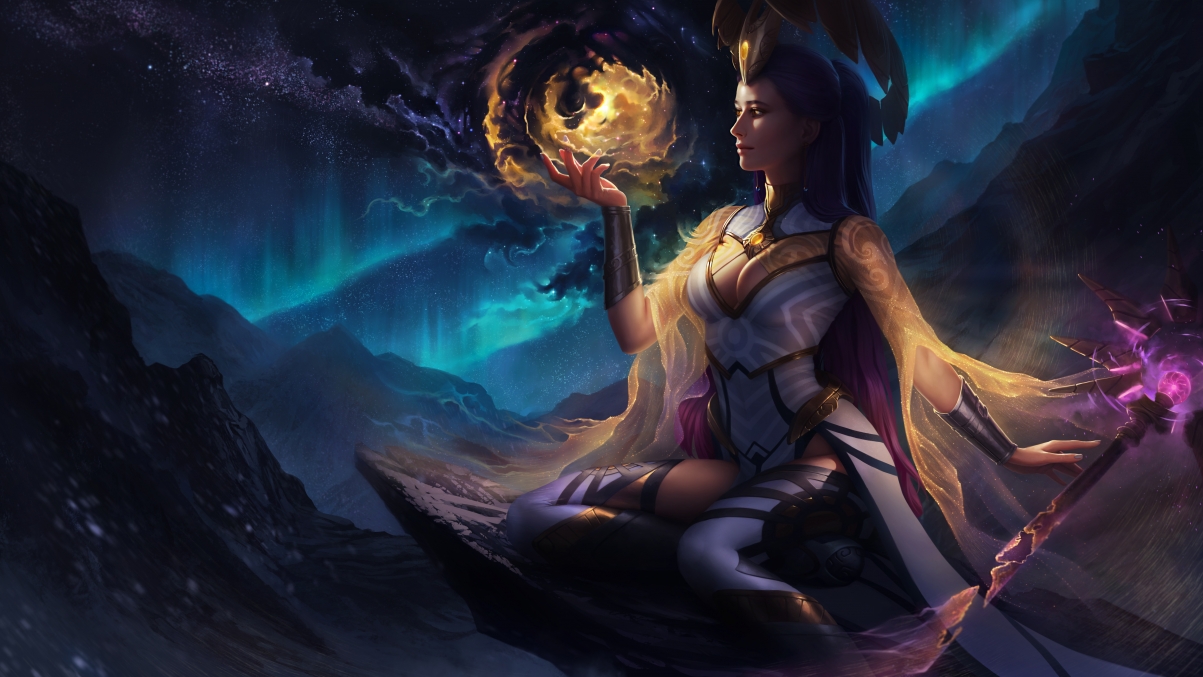 女神魔法杖点亮星空，精选5K高清壁纸，5120x2880超清画质游戏图片下载