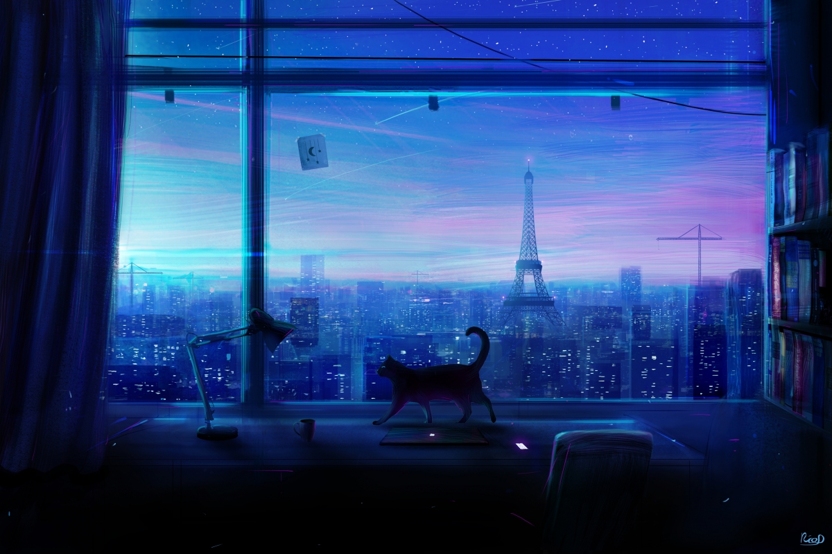 城市之夜，独享窗台时光，精选4K动漫壁纸，高清4000x2662下载