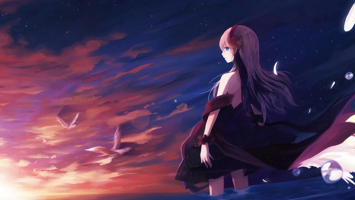 唯美少女与天空鸟儿，4K动漫风景壁纸，高清3840x2160，免费下载