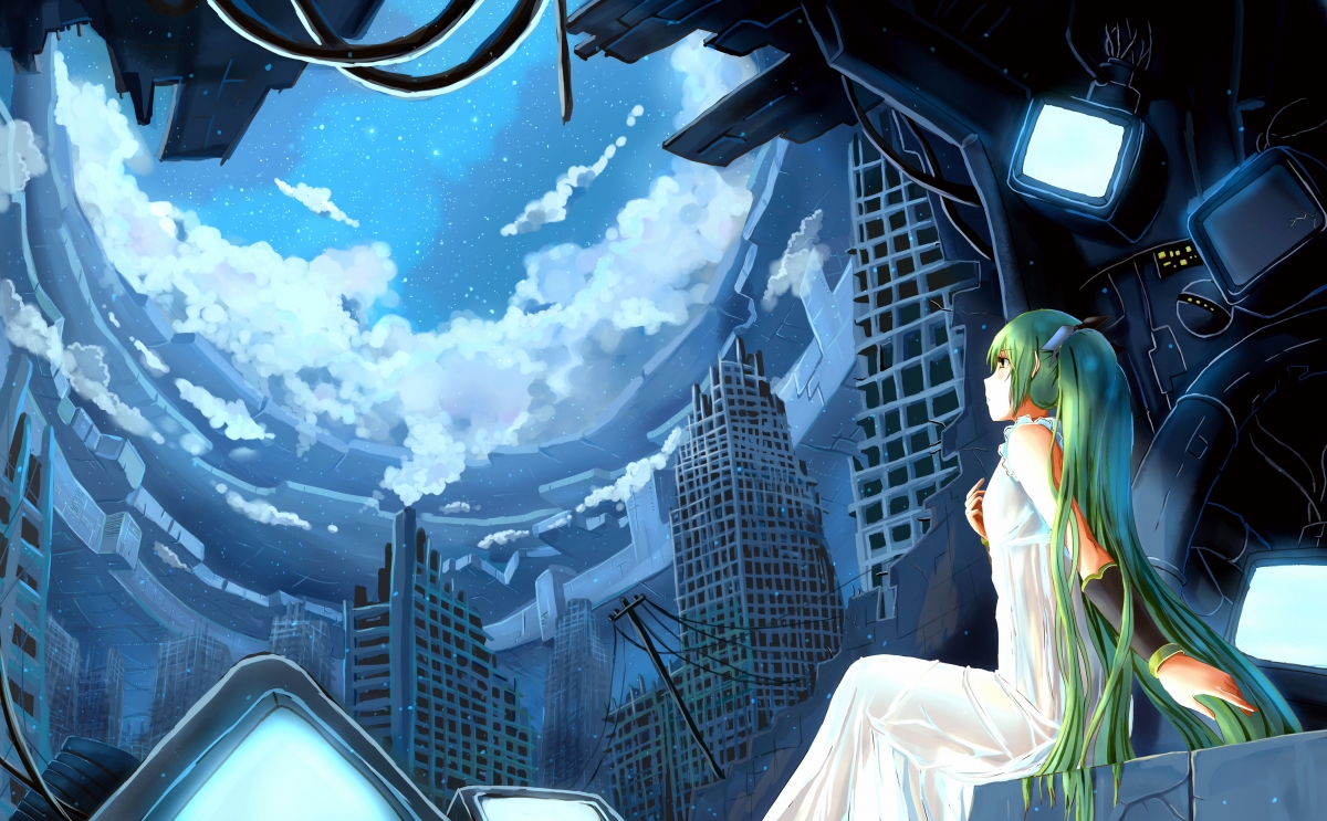 夜幕降临，璀璨星空下的城市夜景，VOCALOID初音未来4K高清壁纸惊艳登场！