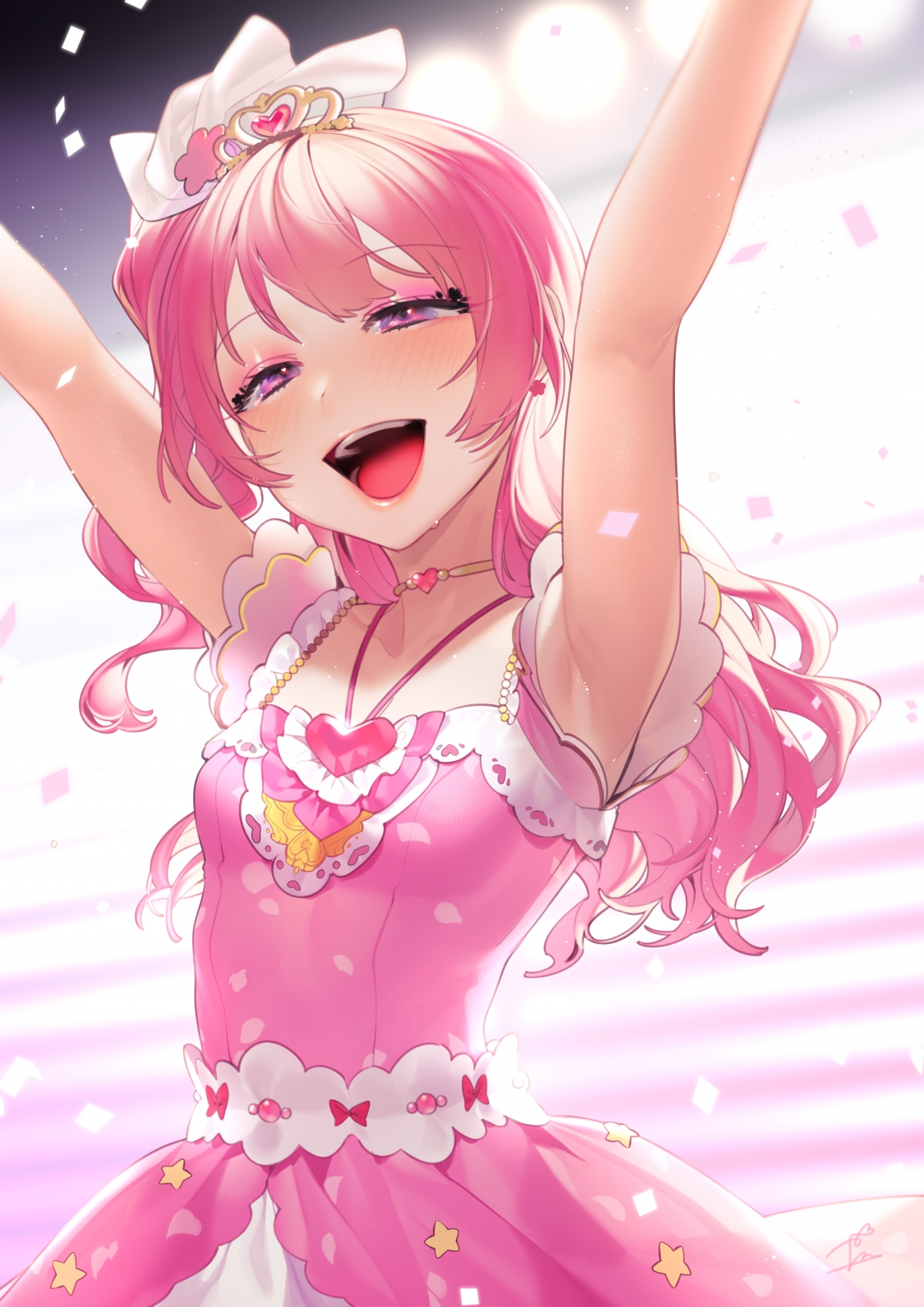 粉色连衣裙动漫少女，高清4K竖屏手机壁纸，绝美闪耀，2828x4000超清下载