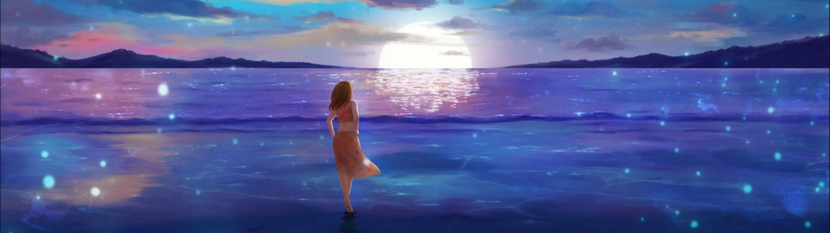海边旅行少女唯美动漫壁纸，4K高清5120x1440分辨率，一键下载！