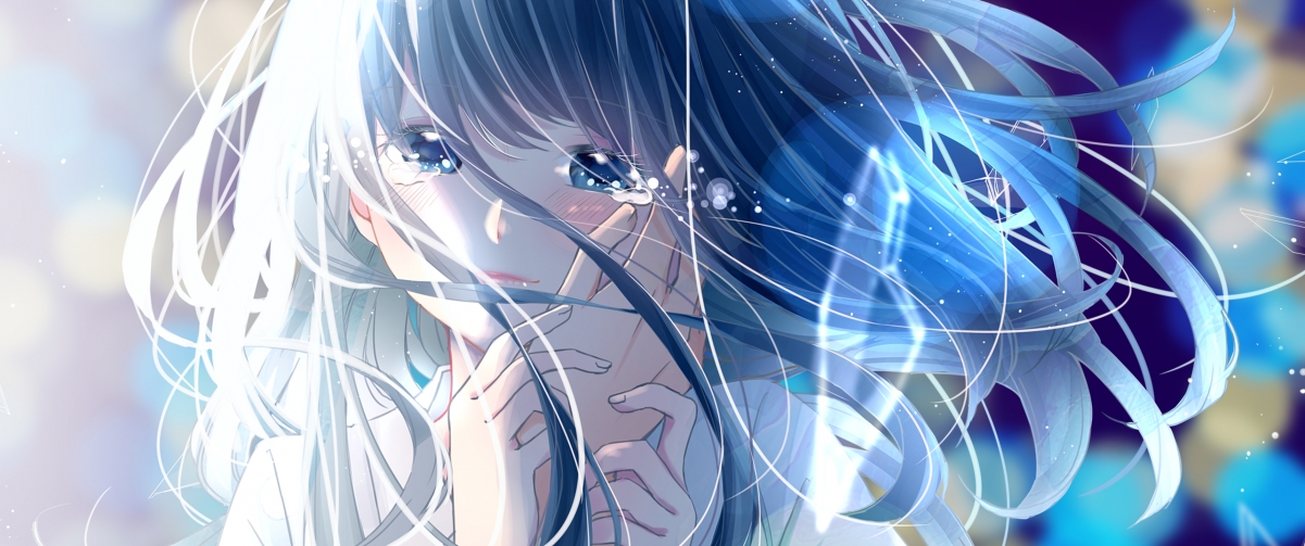 长发动漫女神泪目瞬间，高清4K壁纸，3440x1440分辨率，免费下载
