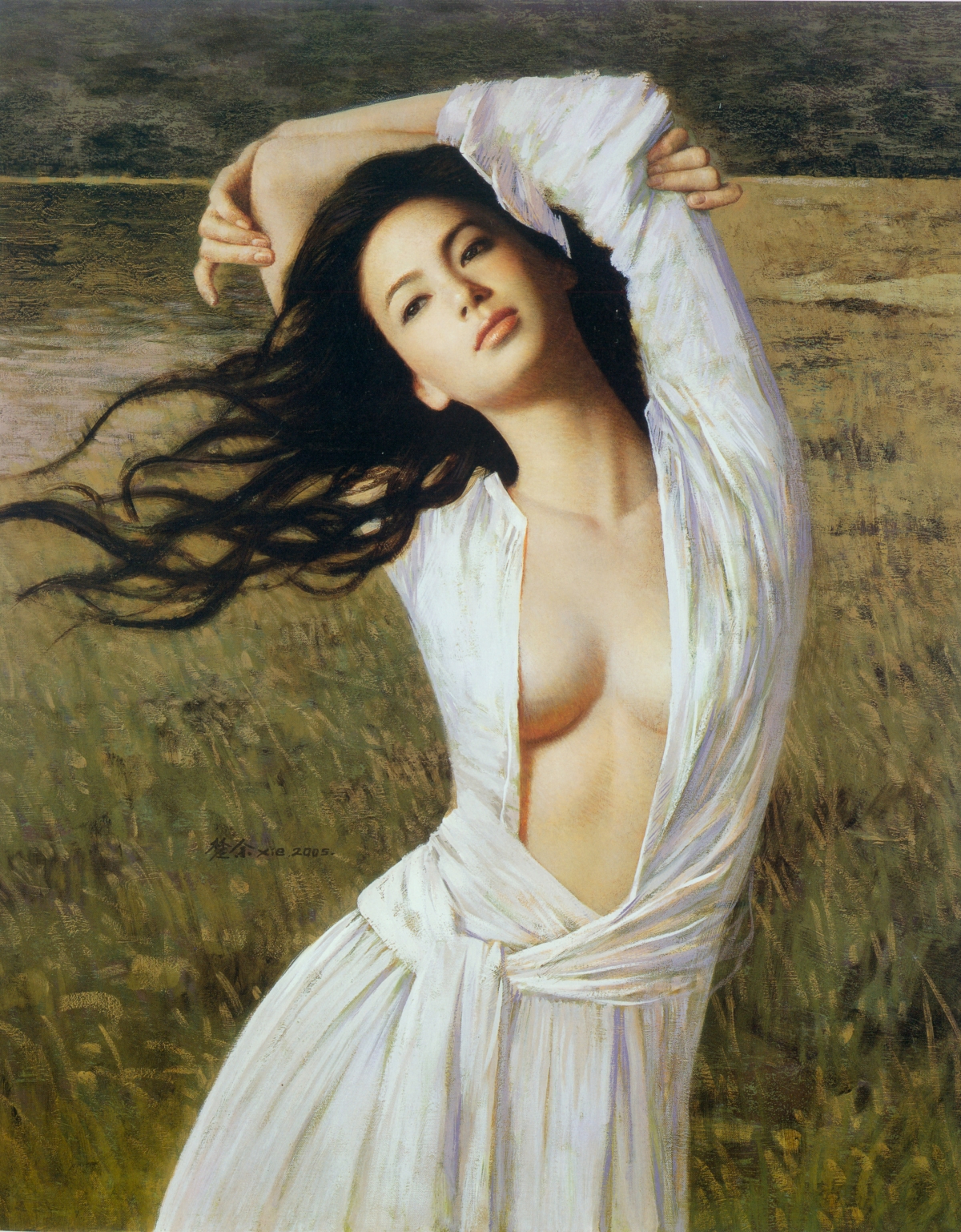 绝美油画美女高清素材，4K大图背景壁纸，超清3859x4945分辨率，免费下载