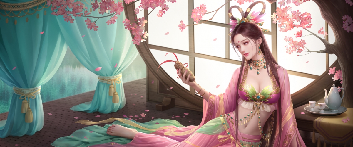 三国杀SP貂蝉绝美壁纸，玉脂牵芯高清4K带鱼屏图片，3440x1440分辨率下载
