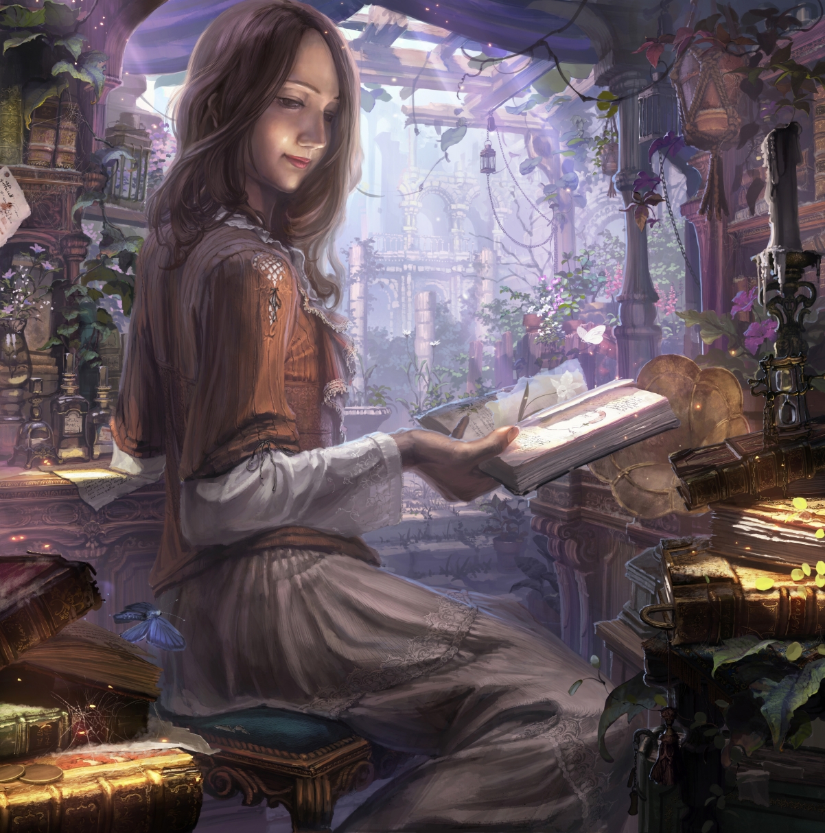 童话世界，花香四溢庭院古园，绝美4K动漫壁纸，高清3375x3411下载