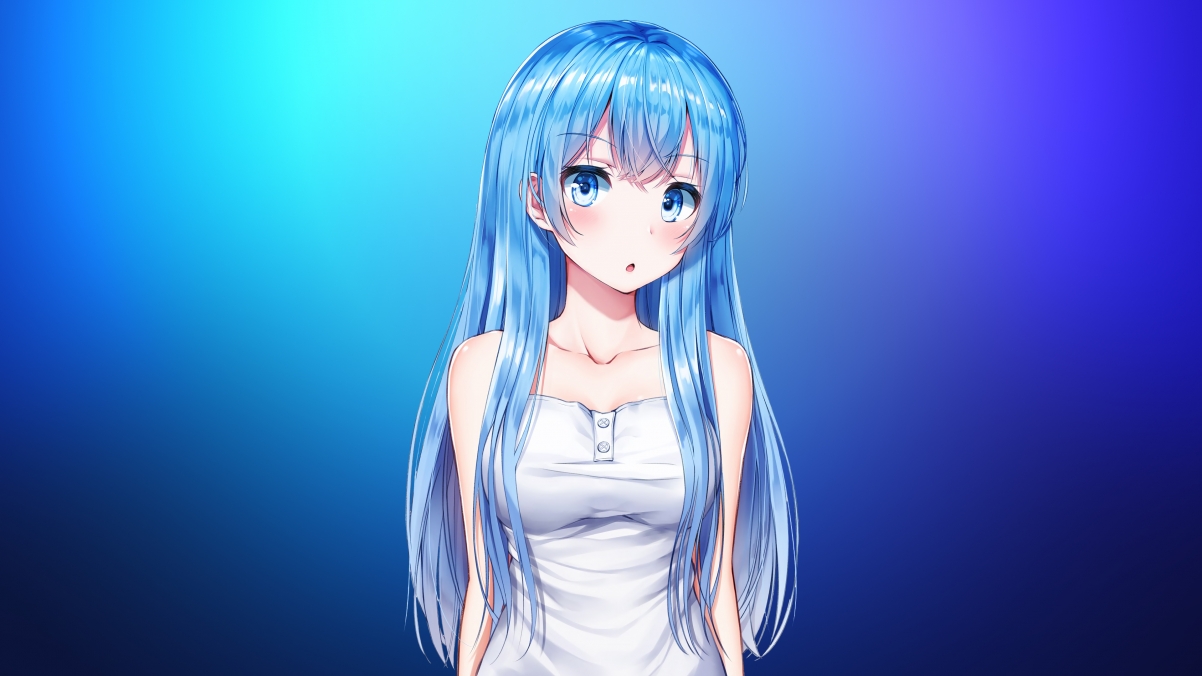 Aqua Blue 精选，女生蓝眸长发绝美4K壁纸，高清动漫风格，3840x2160免费下载