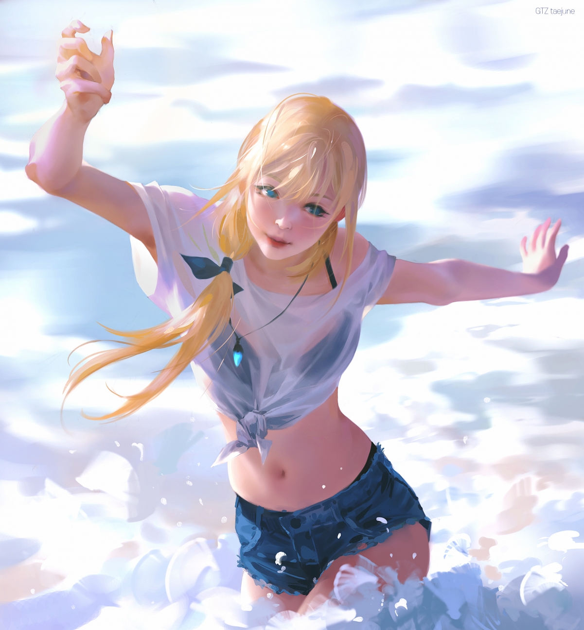 可爱女孩海边嬉戏，绝美高清动漫壁纸，4K画质，2582x2790超高清下载