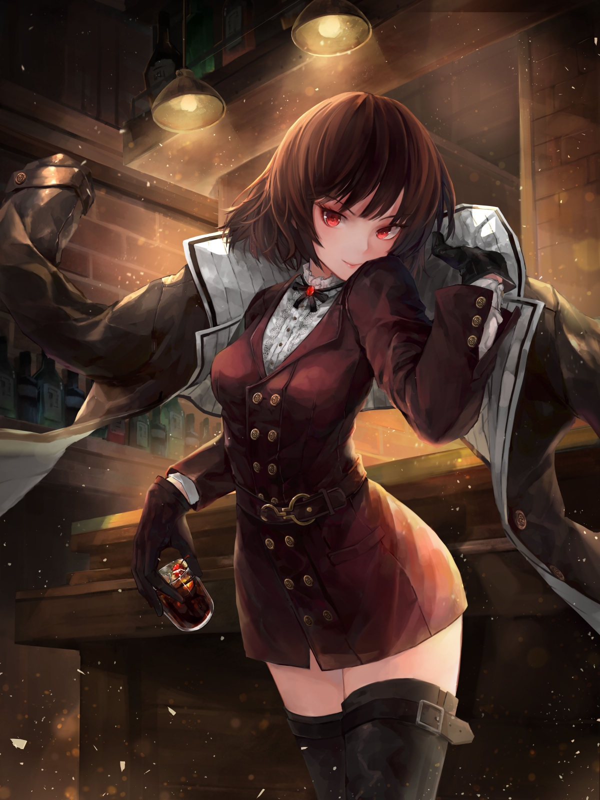 红眸少女西装鸡尾酒派对造型，大长腿配高筒靴，绝美4K手机壁纸下载