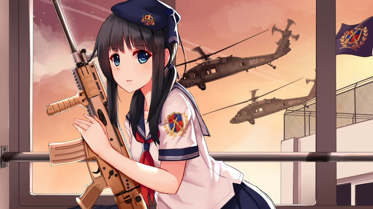 战舰少女动漫壁纸，黑裤袜水手服高中女生，黑发魅力四溢，4K超清下载
