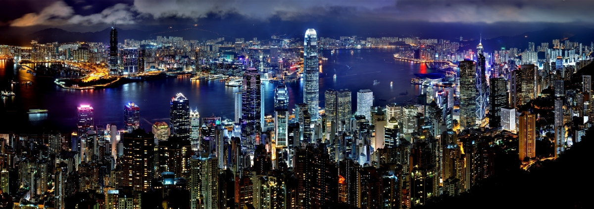 维多利亚港绝美夜景，4K超清图片，震撼风景壁纸4670x1644，一键下载