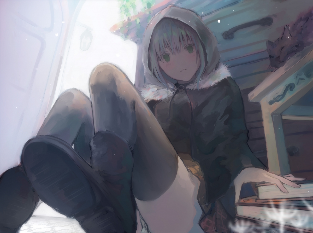 绿眸动画少女帽饰魅影，超高清4K动漫壁纸下载（4720x3510）