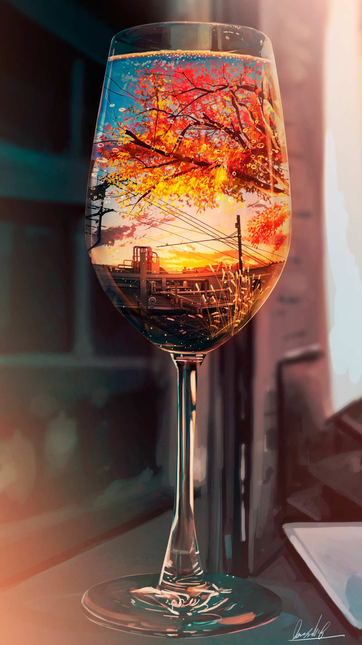 秋日晚霞高脚杯，绝美4K竖屏壁纸，2160x3840超清下载