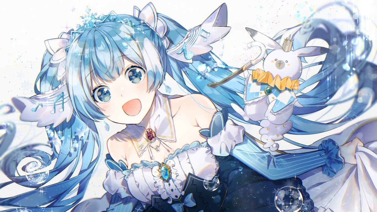初音未来4K超清壁纸，蓝眸秀发蝴蝶结裙装，3840x2160分辨率畅享下载