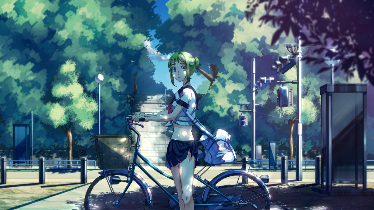 VOCALOID初音未来，树光下的自行车女孩，4K高清动漫壁纸下载