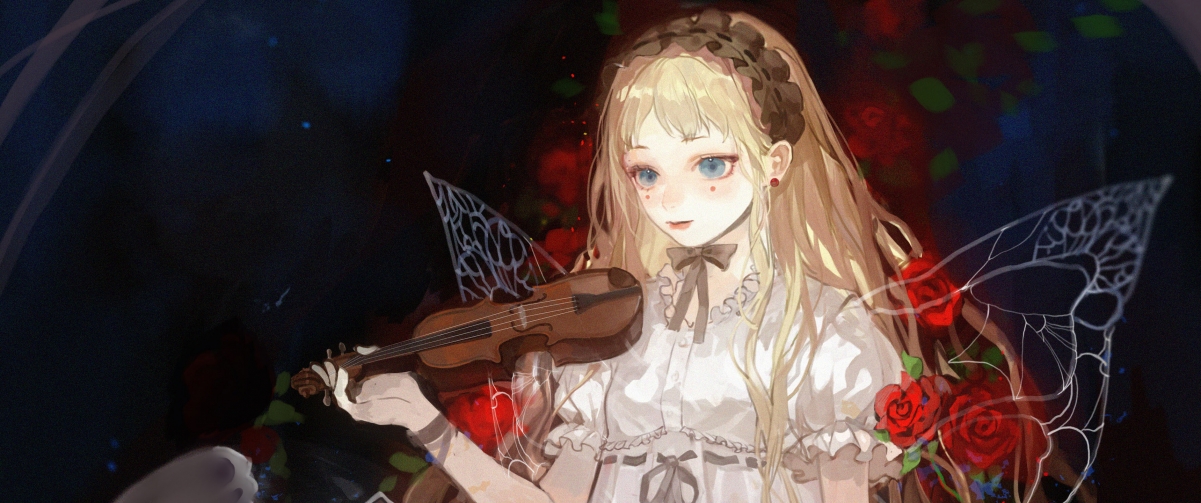 女孩小提琴绝美壁纸，4K高清动漫图片，3440x1440分辨率，一键下载！