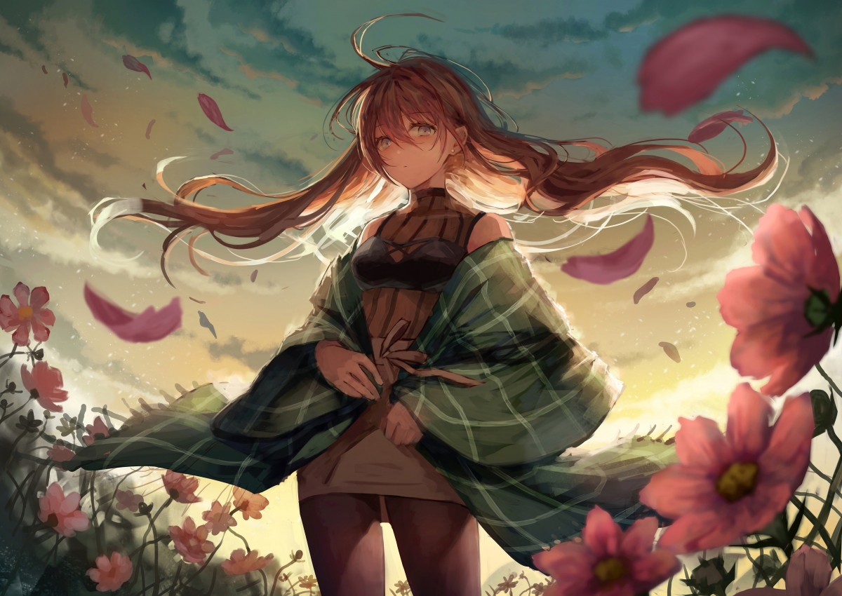 二次元动漫女神花舞天空，绝美4K壁纸，高清4000x2832原图下载
