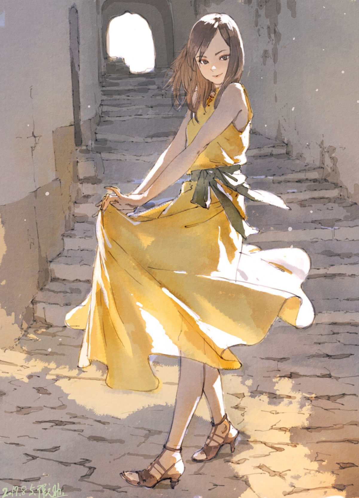 高清4K手机壁纸，甜美少女身着黄色裙子，精美画质1800x2500，免费下载