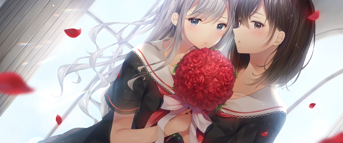 红百合之恋，绝美女孩相伴，3440x1440高清4K动漫壁纸下载