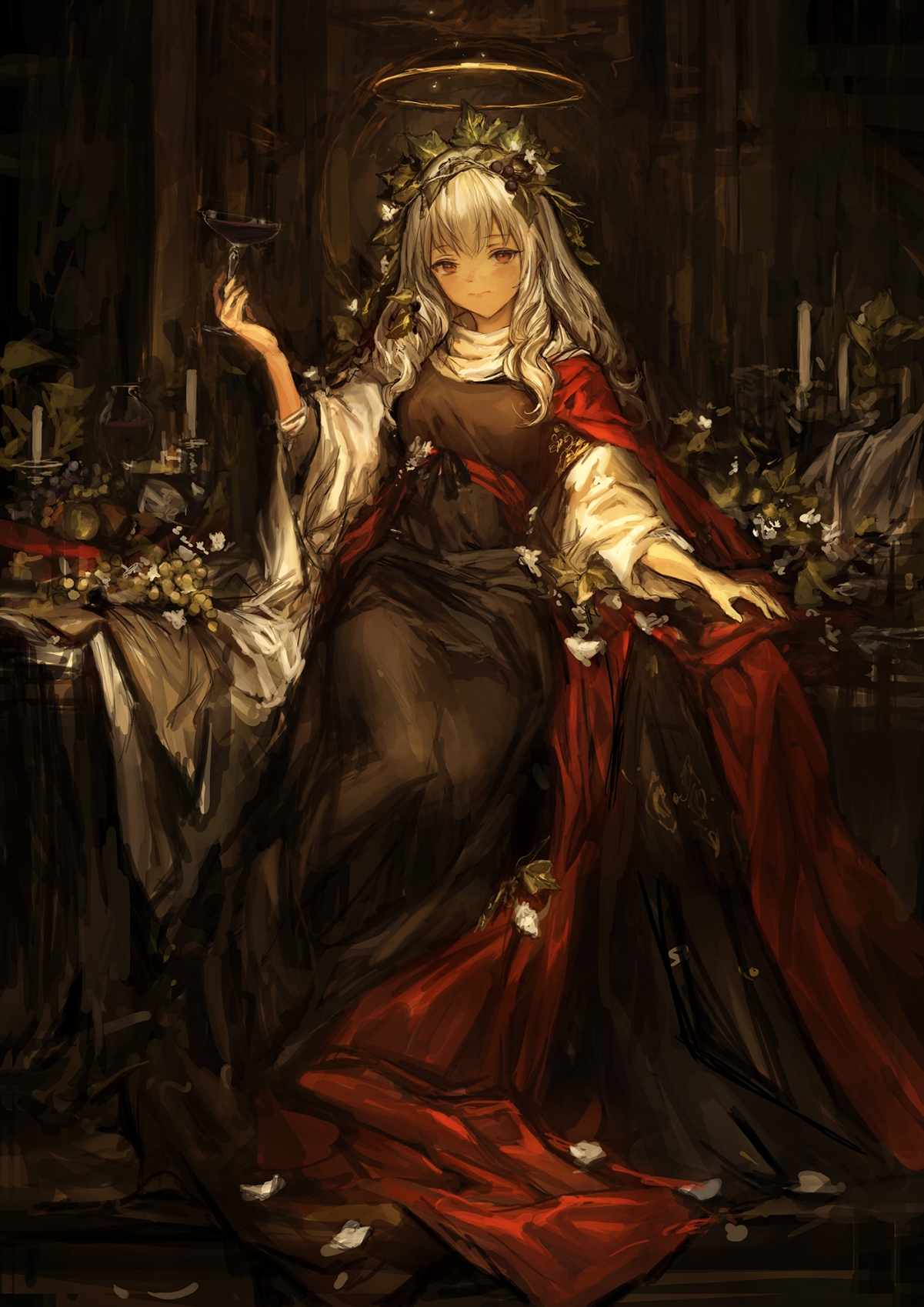 女生酒杯手绘4K超高清壁纸，1400x1980精美手机背景图下载