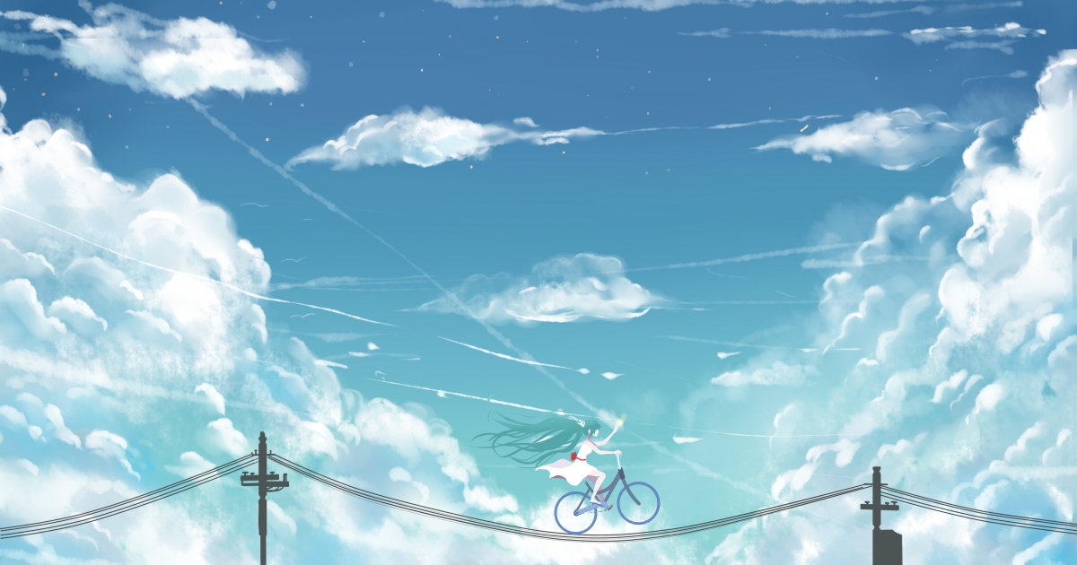 天空之韵，初音未来动漫女孩4K高清壁纸，绝美云彩相伴，4000x2100分辨率下载