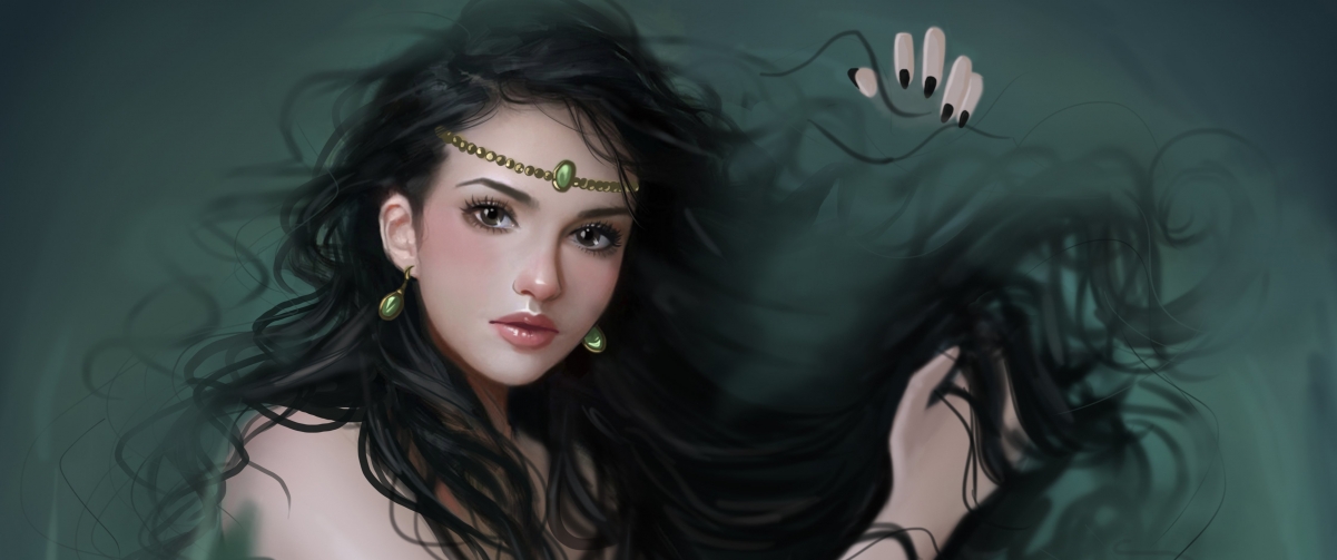 女子耳环挂饰艺术画作，精美4K人物壁纸，3440x1440高清下载