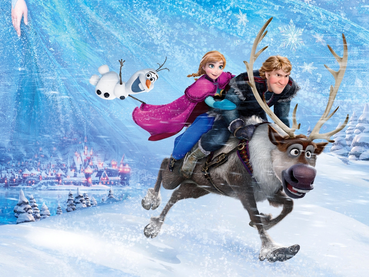 雪天鹿影，安娜与克里斯托夫，雪宝相伴，《冰雪奇缘》4K高清壁纸影视图片，4000x3000超清下载