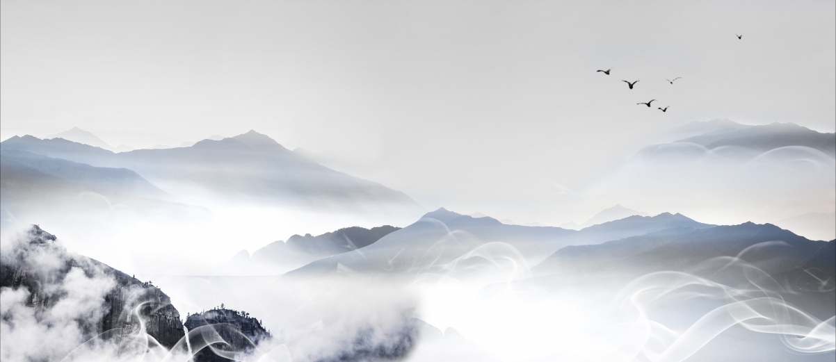 中国风云雾山水墨画，超清4K壁纸，高清大图下载，尺寸4829x2094