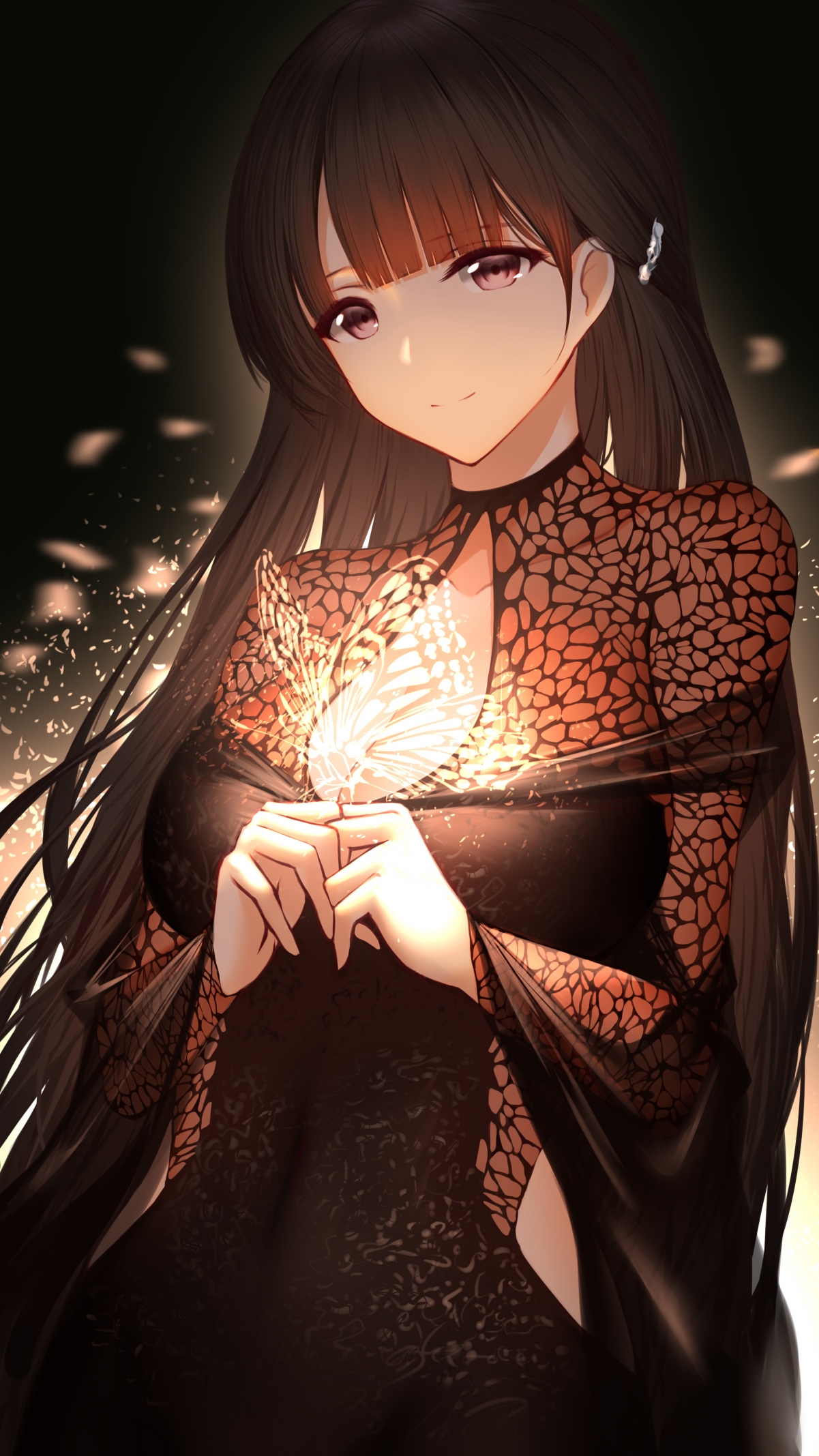 雪夜黑裙美女，4K竖屏动漫壁纸，高清2160x3840，免费下载