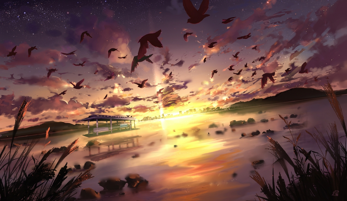 唯美动漫插画壁纸，4K高清风景，3300x1909分辨率，畅享下载