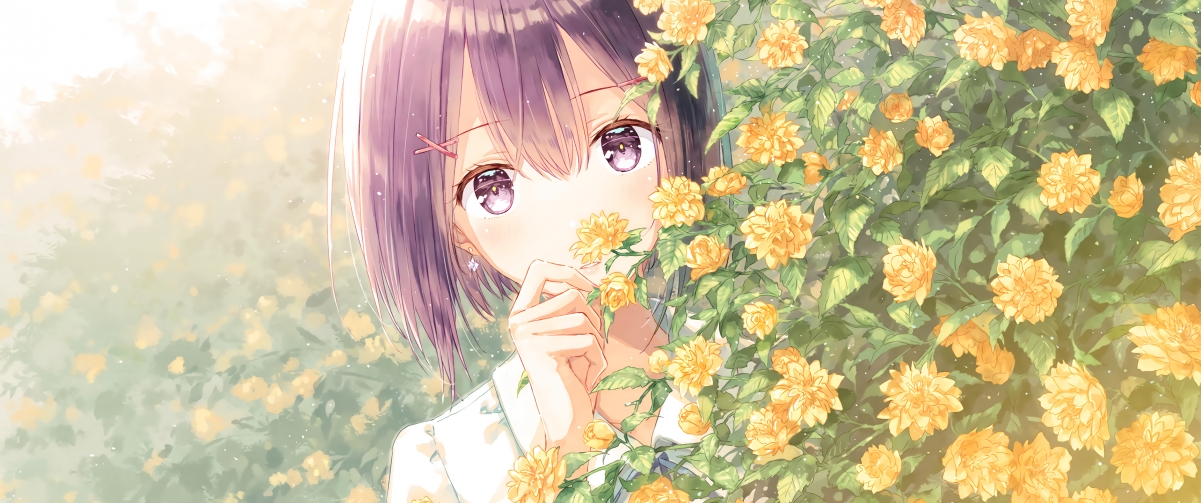 唯美动漫女孩花海主题，高清4K壁纸3440x1440，一键下载